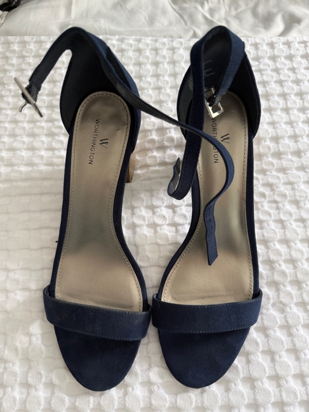 Worthington Navy Suede Open-Toe Ankle-Strap Heels
